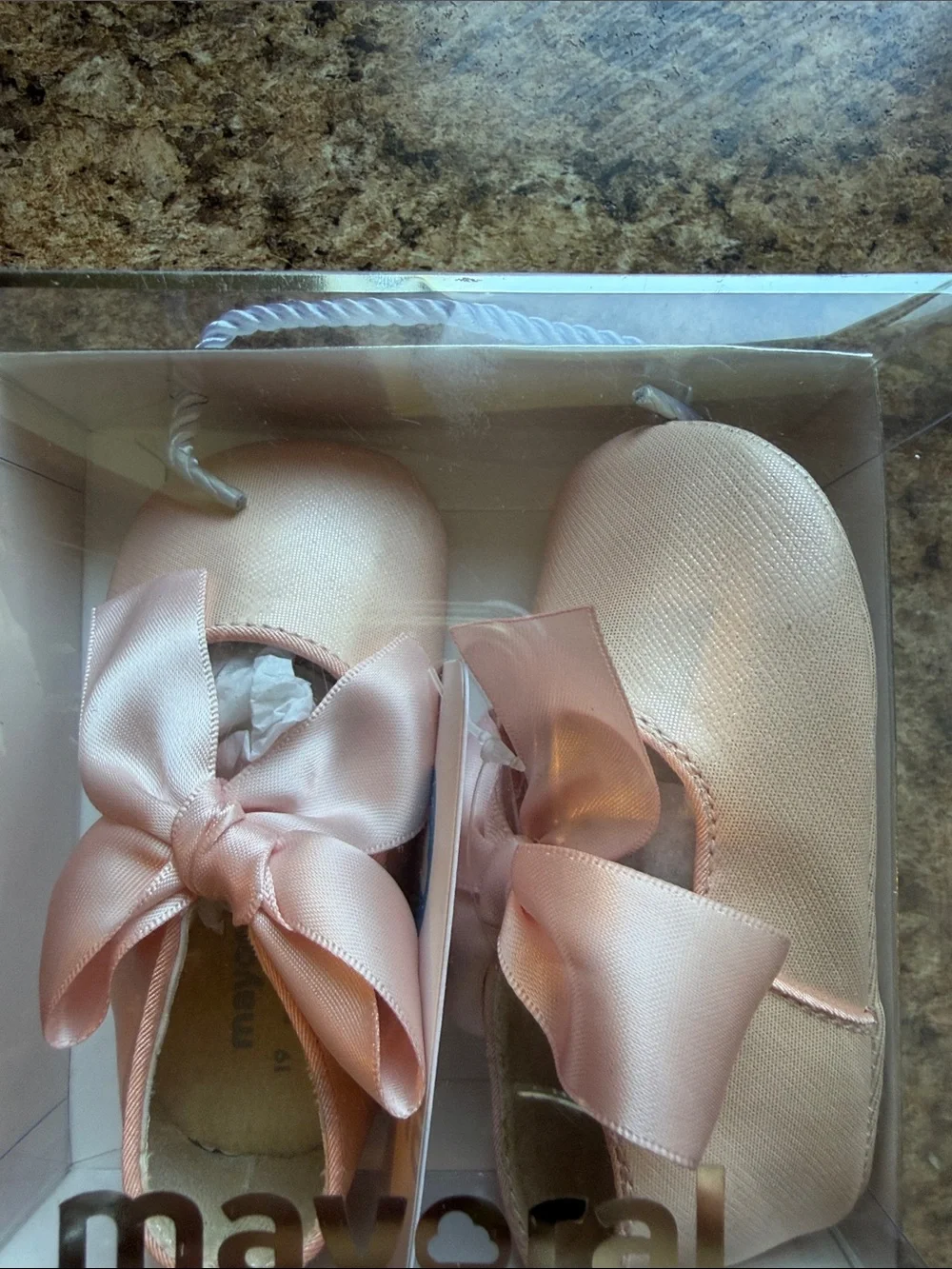 Mayoral Baby Walker Satin Bow Soft Pink Booties size 19 NWT